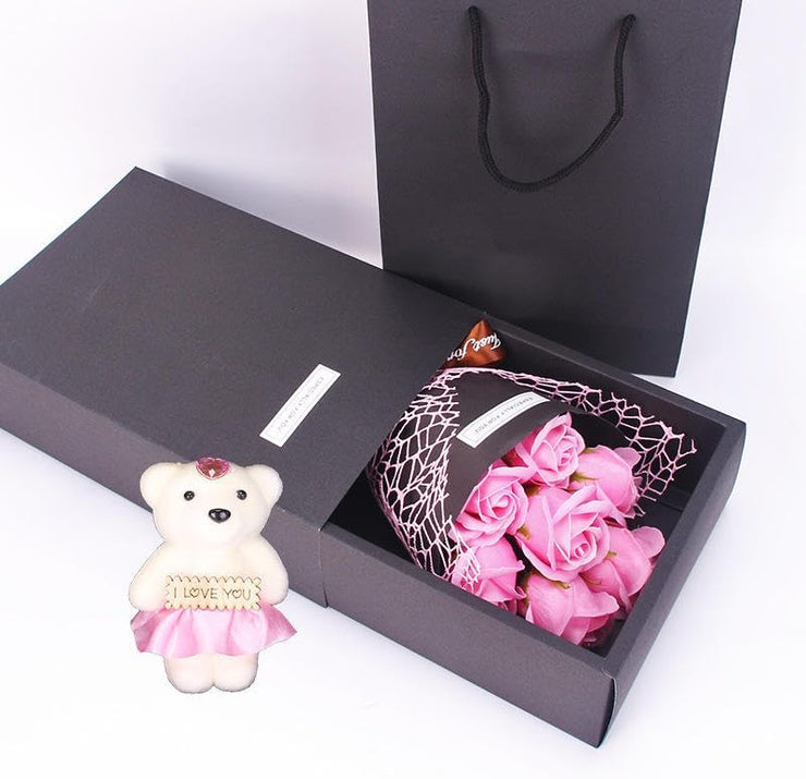 5star Be The Best Rose Bear Artificial Flower Box Flower Bear, Rose Box for Mum Wife Girlfriend Soap Flower Forever Rose Gifts, Romantic Gift for Mother's Day Valentine's Day