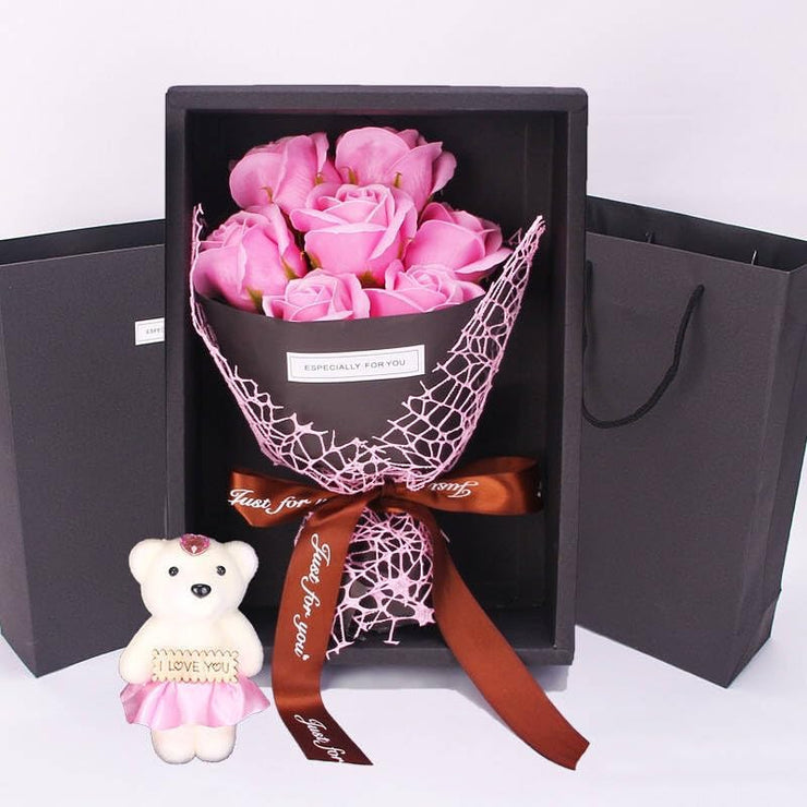 5star Be The Best Rose Bear Artificial Flower Box Flower Bear, Rose Box for Mum Wife Girlfriend Soap Flower Forever Rose Gifts, Romantic Gift for Mother's Day Valentine's Day