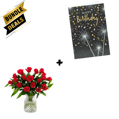 Gift Bundle - Rose And Alstroemeria Bouquet with Birthday Card