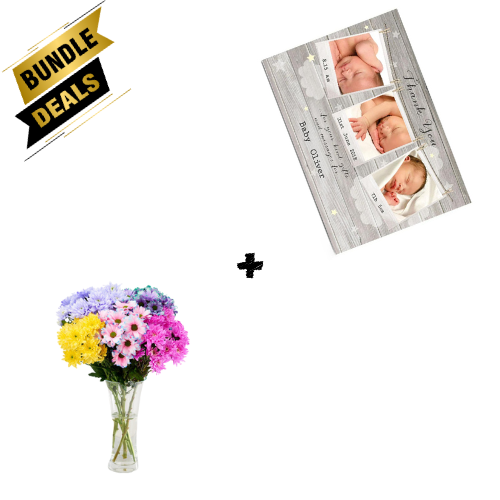 Gift Bundle - Fun Flowers Dyed Chrysanthemums with New Baby Photo Card