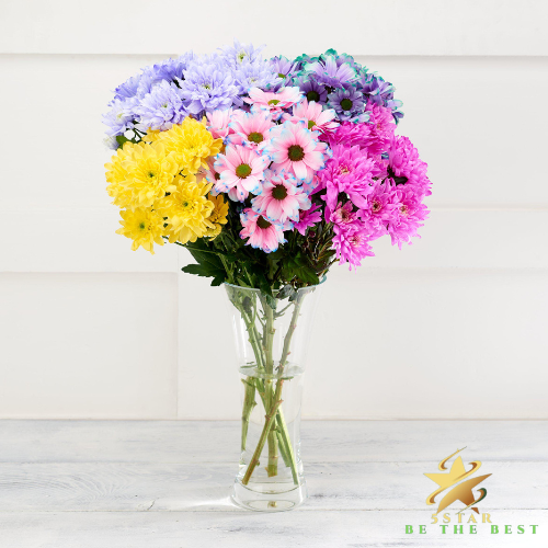 Gift Bundle - Loaded Chocolate Cake with Birthday Card and Dyed Chrysanthemums Flower